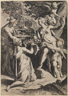 KG 02521
<br/>
Nimfen en saters bieden Venus bloemen en vruchten aan
<br/>
<em>Sadeler, Aegidius (ca.1570-1629)</em>